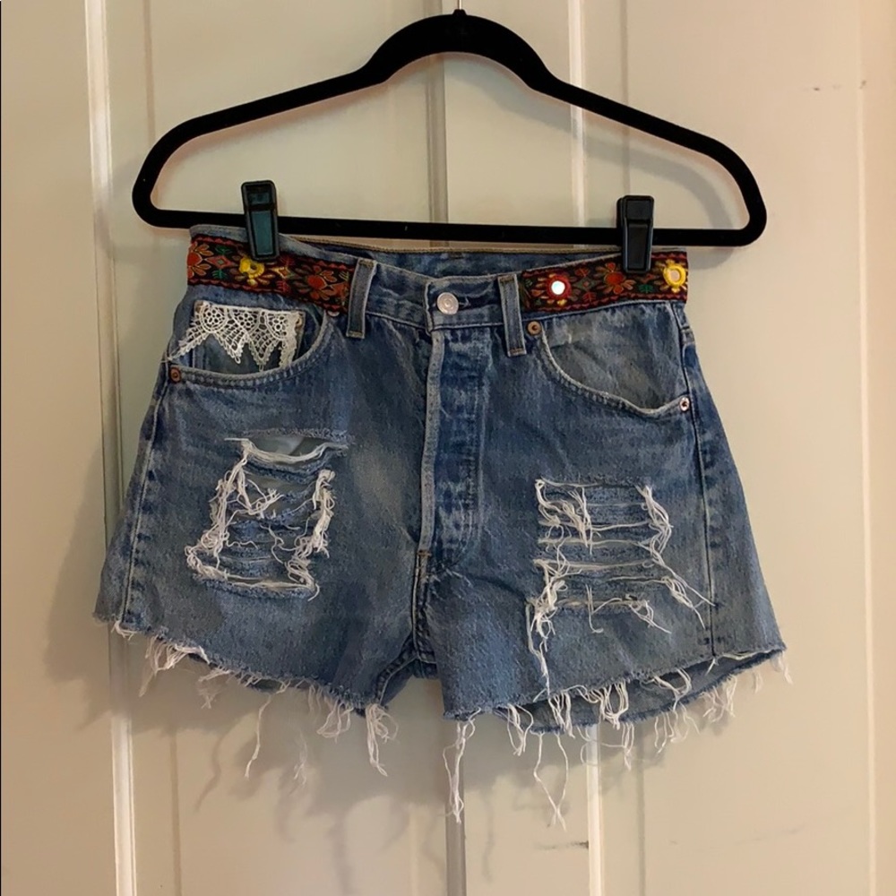 Levi’s 501 high waisted jean shorts (embellished!)